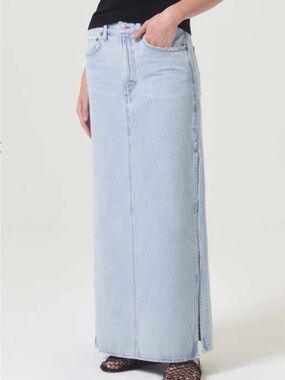 Agolde Astrid Slice Skirt Light Wash Denim Maxi Skirt